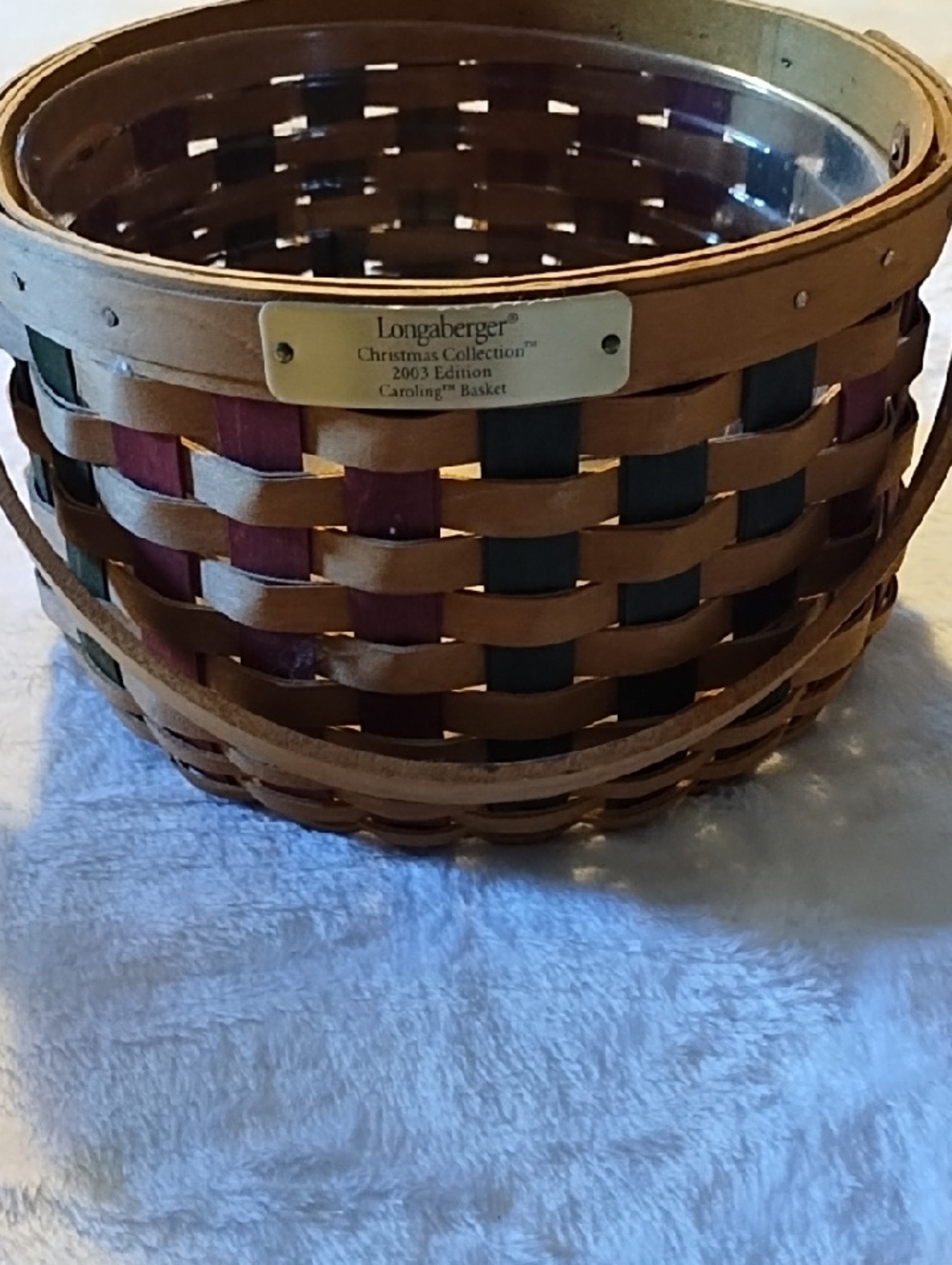 Longaberger Brown Basket with Red and Green Weave Christmas Collection